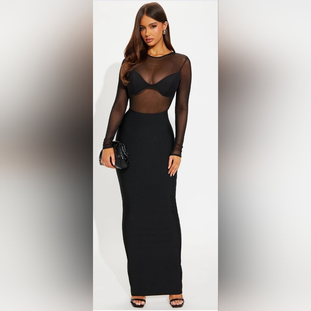 Fashion Nova Black Sheer Maxi Dress